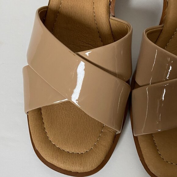 Sofft Gabella Wedge Sandals Sz 7.5 Beige Patent Leather Open Toe Ankle Strap - Picture 9 of 16